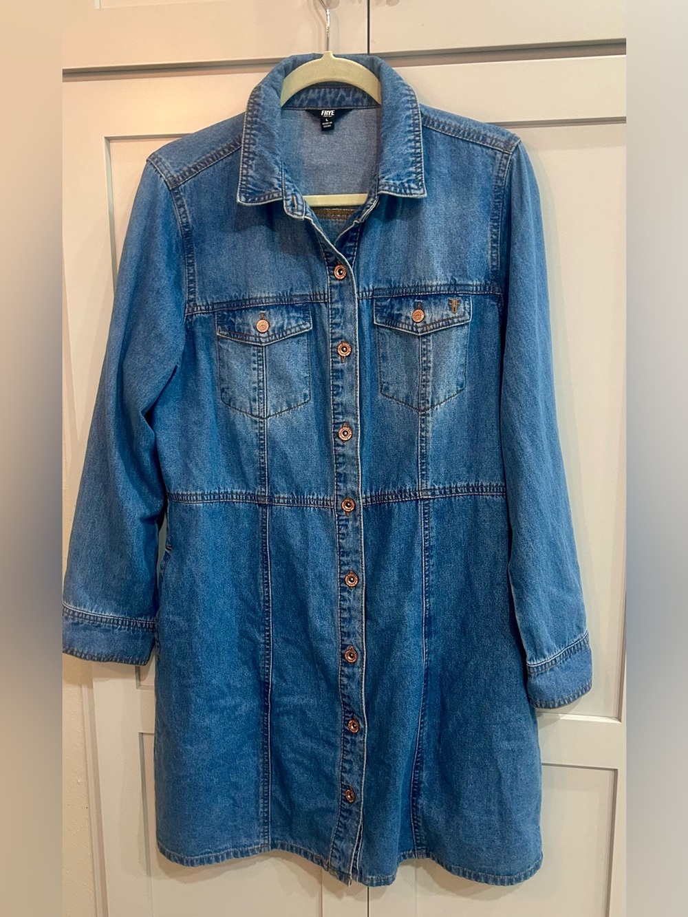 Frye Blue Denim Midi Shirt Dress Large